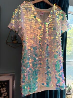 Buddy Love Iridescent Sequin Sheer Shift Tunic Dress XS